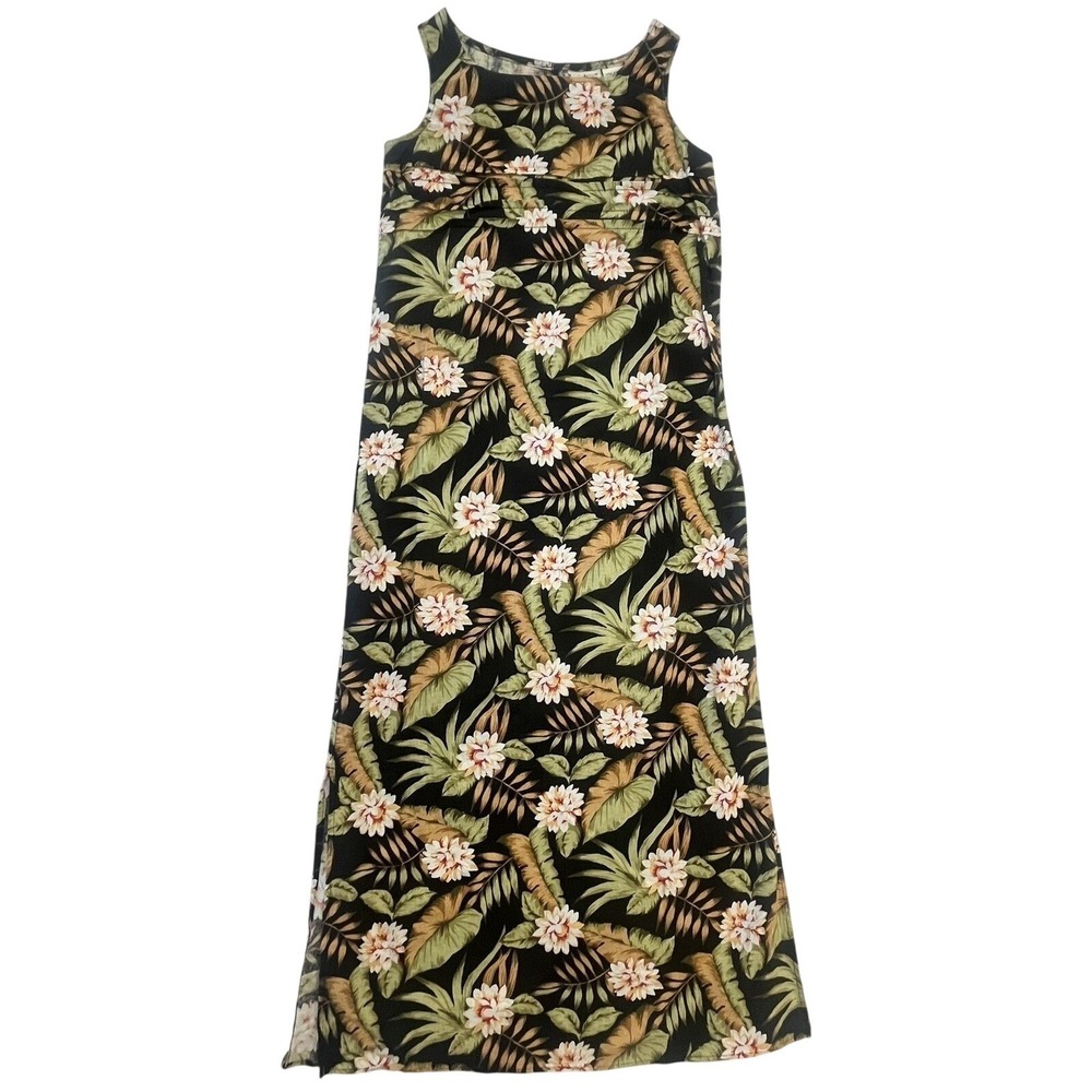 White Stag Linen Cotton Tropical Floral Maxi Dress Resortcore Black S 4/6